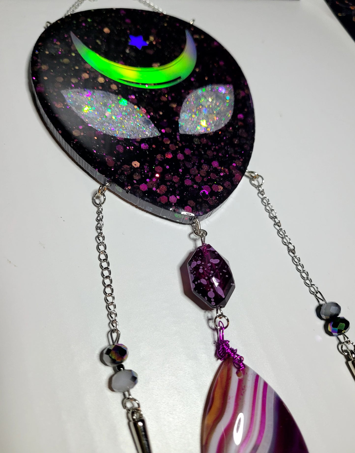 Alien wall hanger w/ striped agate stone