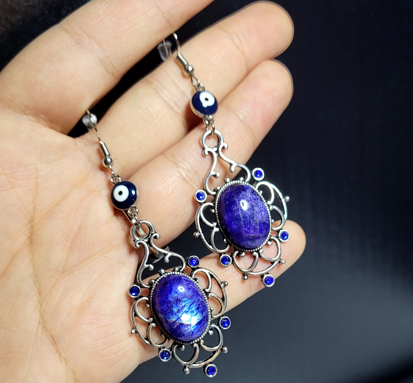 Blue labradorite Evil Eye Earrings