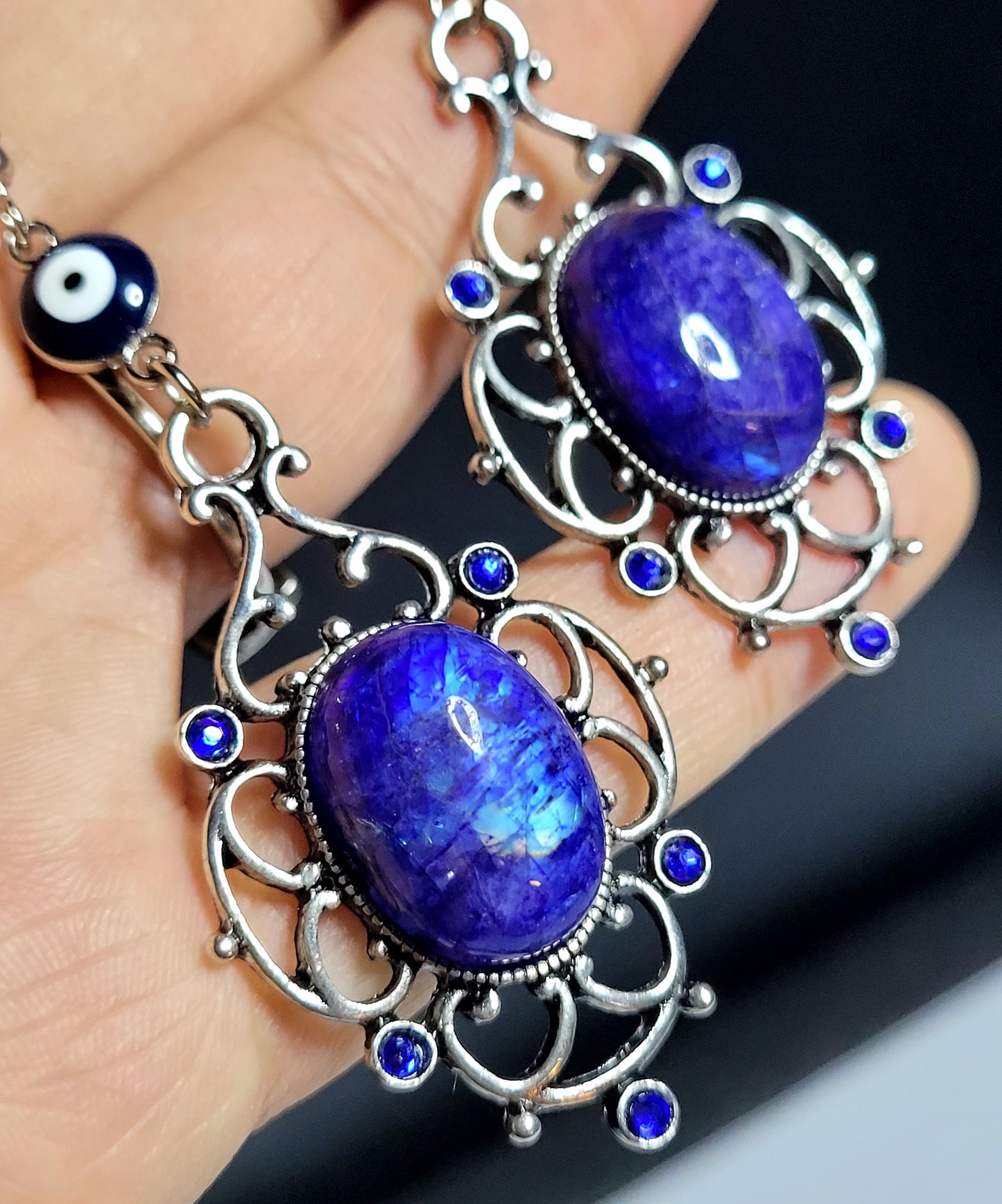 Blue labradorite Evil Eye Earrings