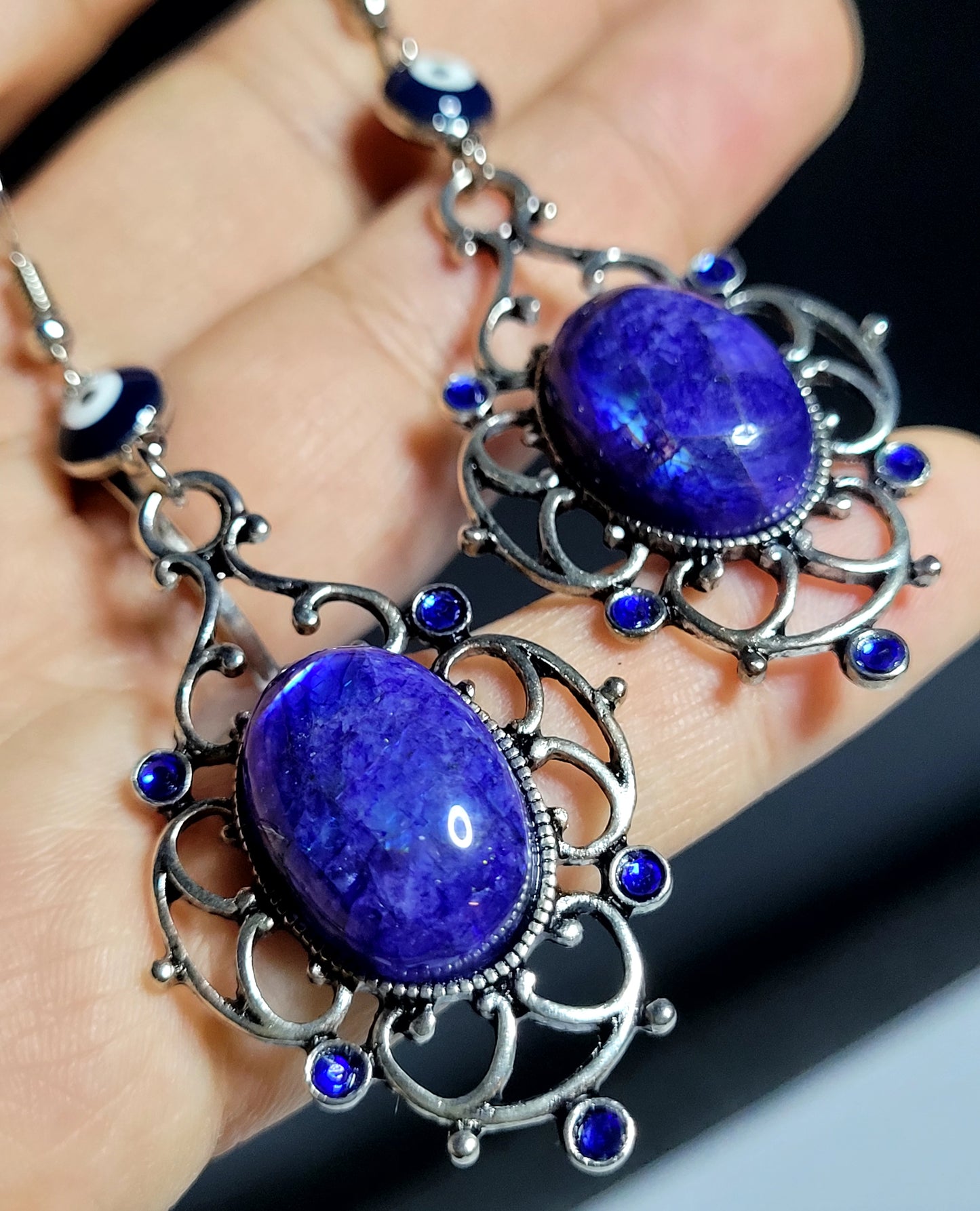 Blue labradorite Evil Eye Earrings