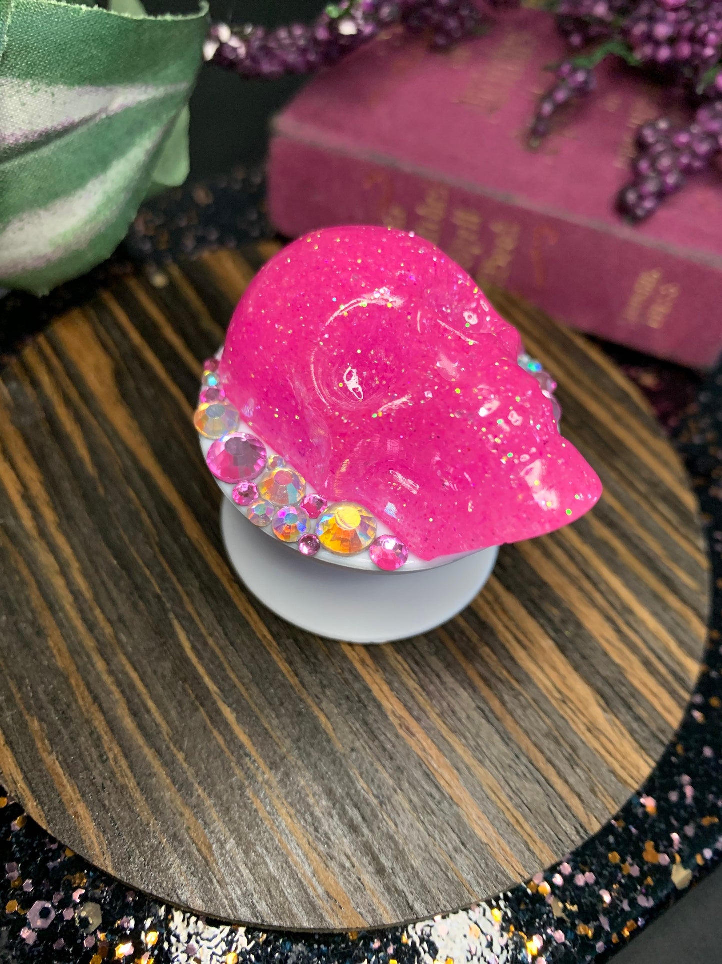 Pastel Goth Inspired Phone Stand with Glass Rhinestones