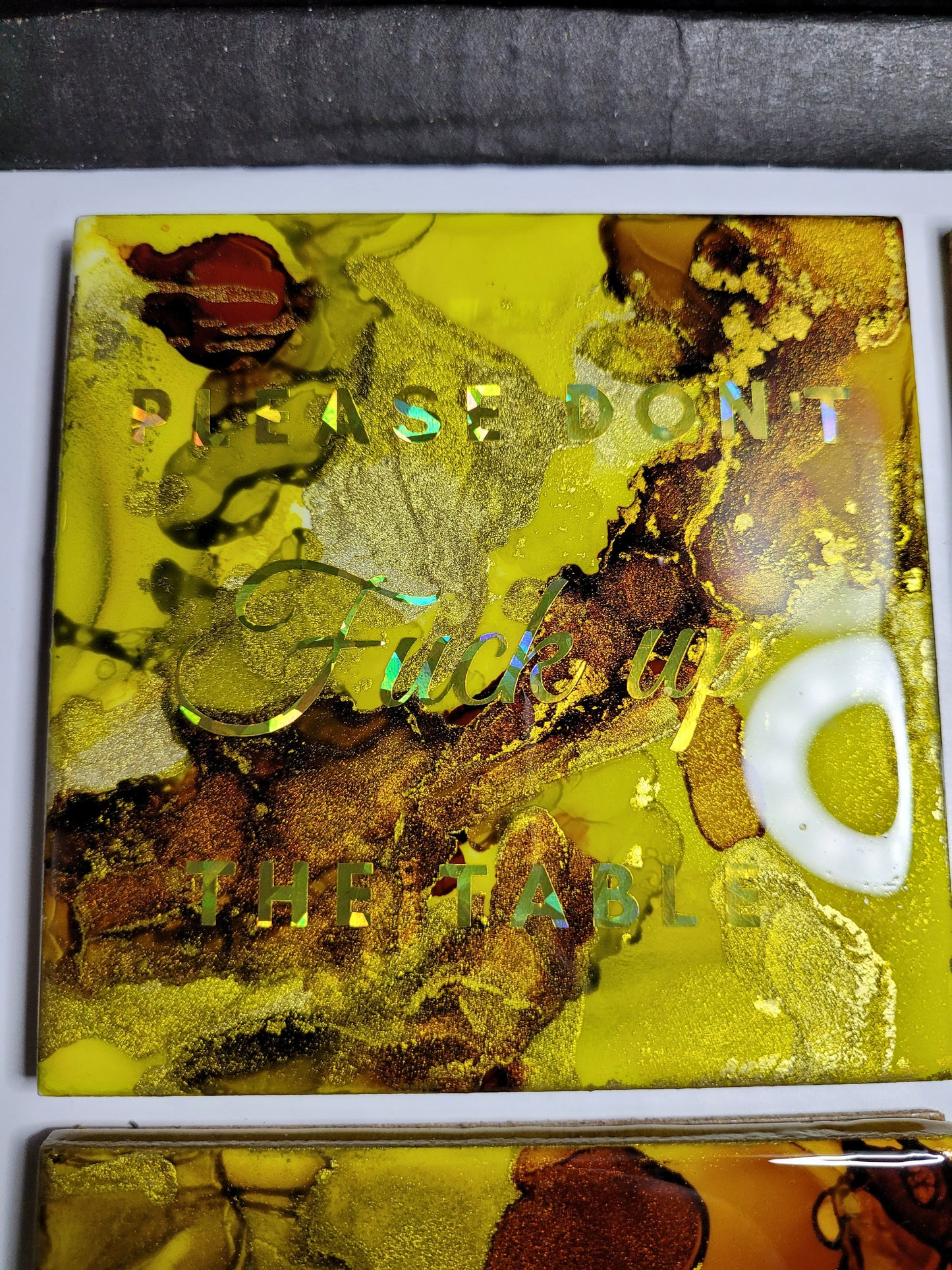 Please don't f up the table Funny Ceramic Coaster 4 pc Set with cork backing