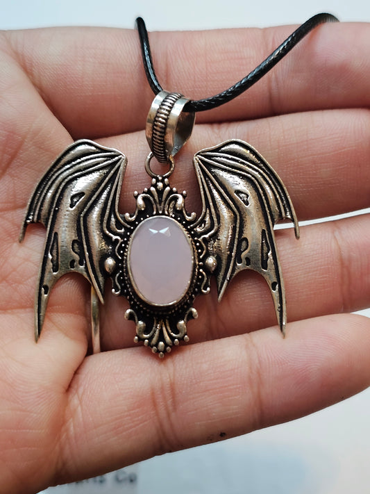 Bat Pendant Pink Chalcedony