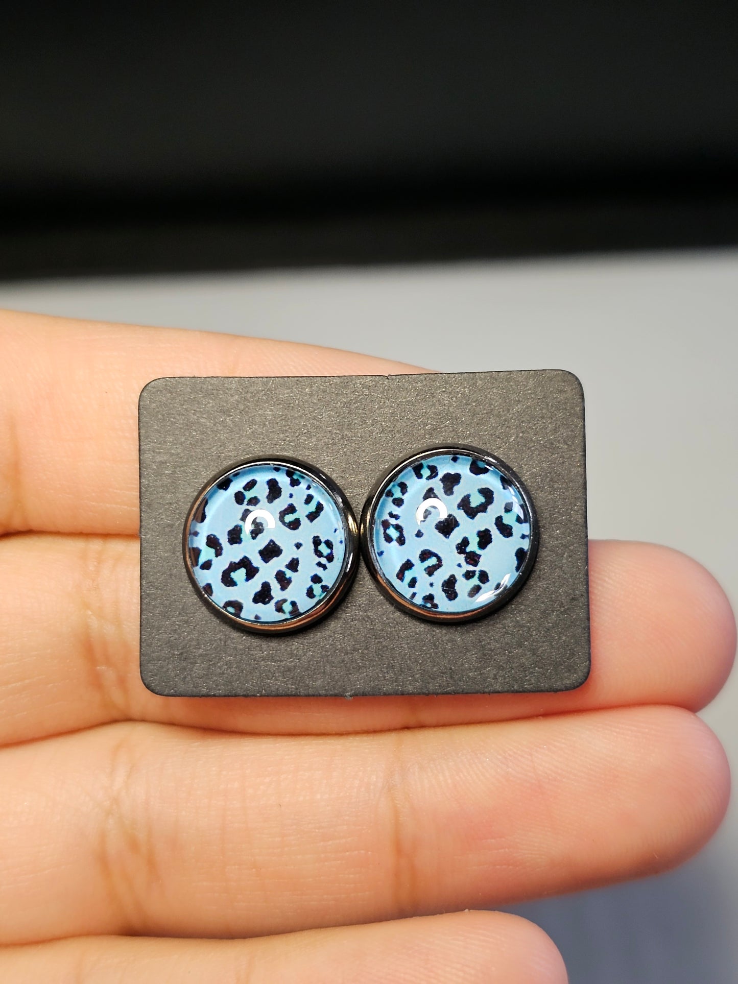 Baby Blue Leopard Stud Earrings