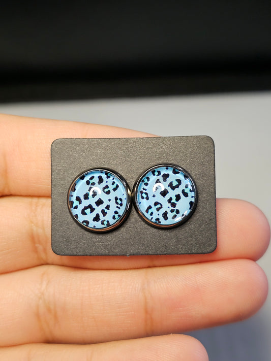Baby Blue Leopard Stud Earrings