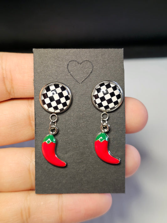 Red Hot Stud Drop Earrings