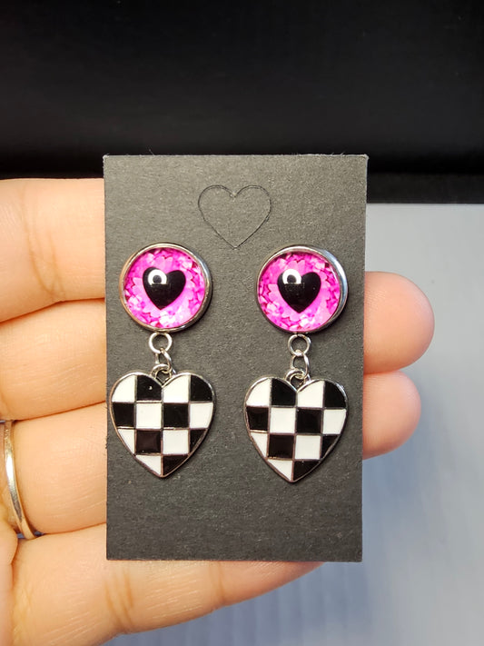 Pink Heart Eye Stud Earrings