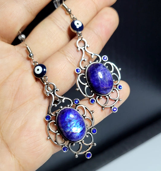 Blue labradorite Evil Eye Earrings