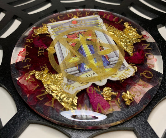 Justice Tarot Card 4 inch pendulum board