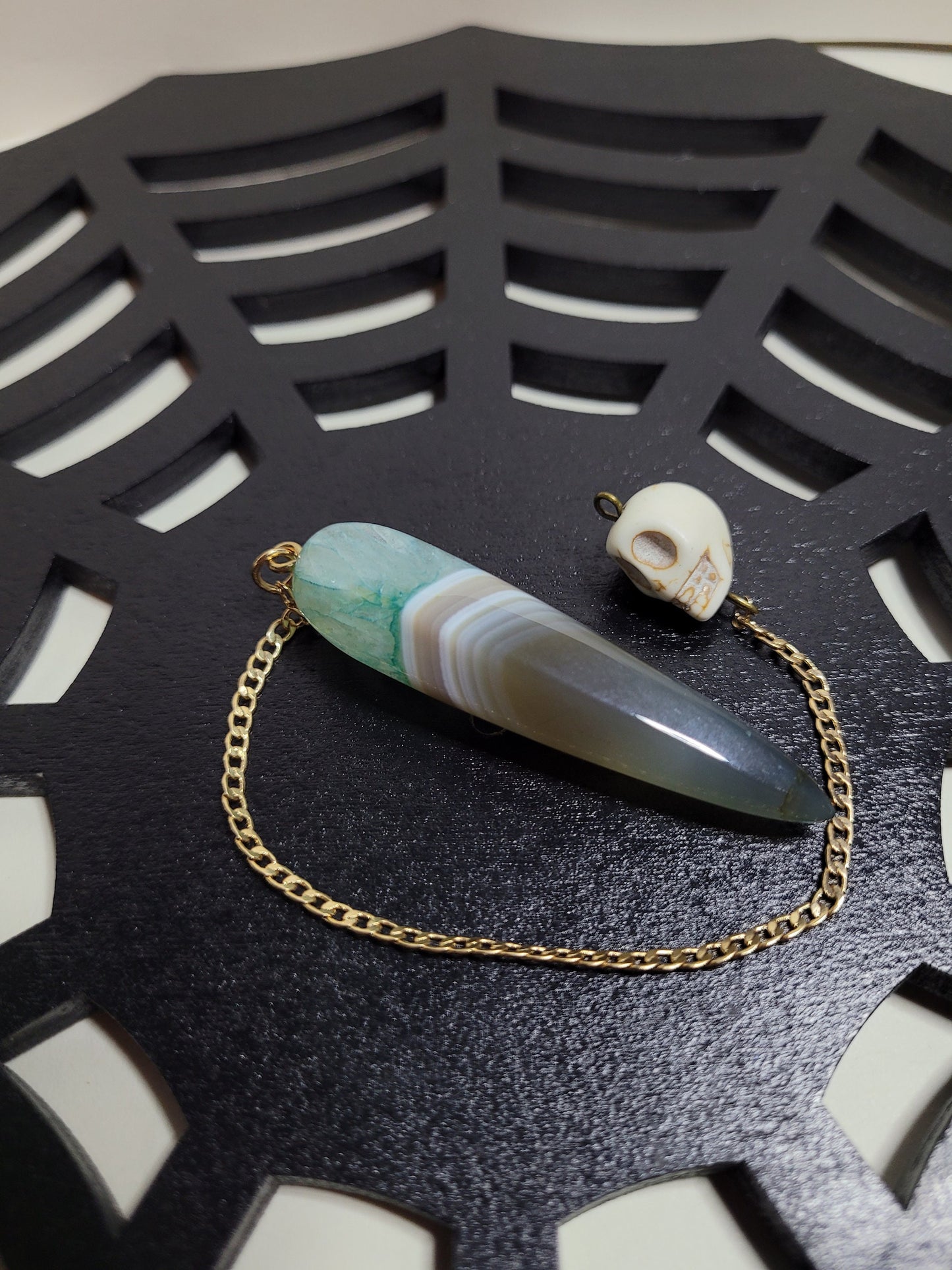 Faceted Gray Green Druzy Geode Agate Pendulum