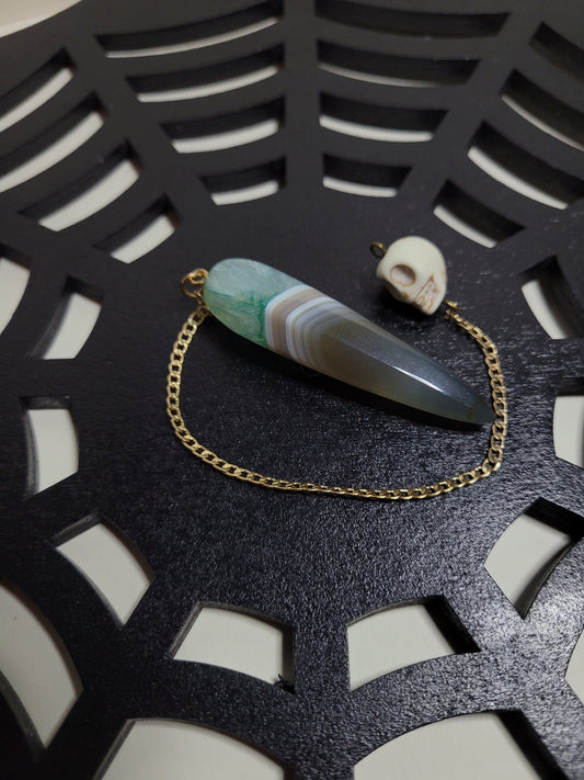 Faceted Gray Green Druzy Geode Agate Pendulum
