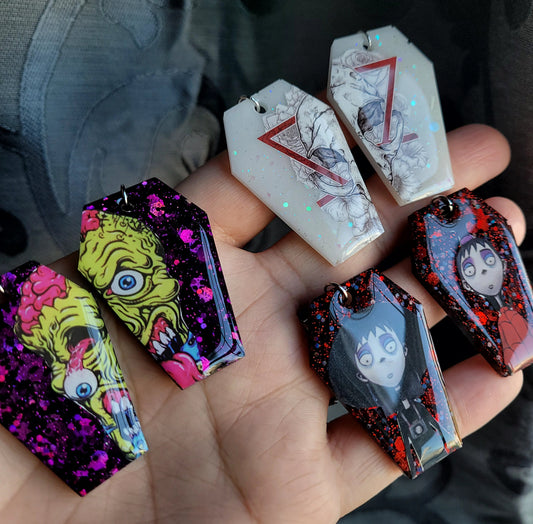 Large Coffin Spooky Goth Earrings